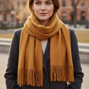 NY & Co. Women Fleece Scarf Cozy Soft Yellow Fringe Winter Wrap Warm Comfortable